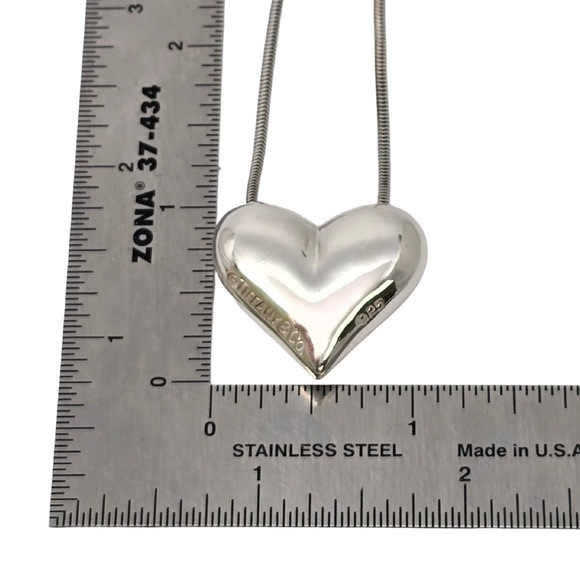Tiffany & Co Sterling Silver Puffy Heart Pendant Snake Chain Necklace #20141 - Picture 9 of 10